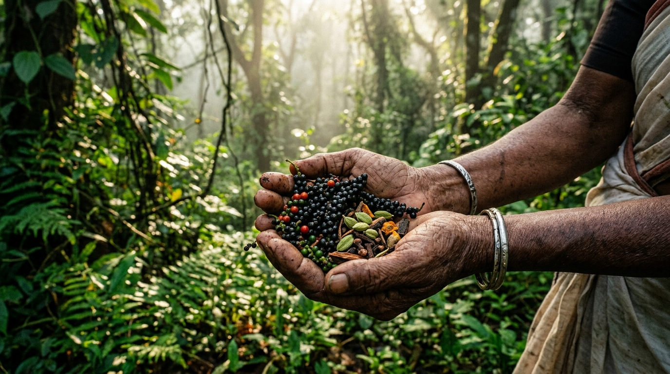 Fresh wild forest pepper harvested by hand in Wayanad